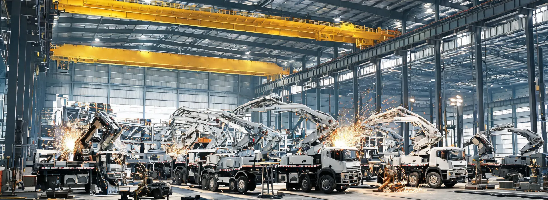 Schwing plant assembly of concrete boom pumps