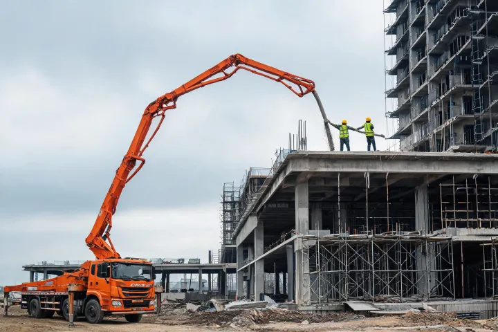 42 m concrete boom pump on high-rise site